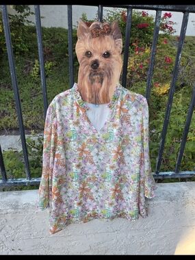 CeCe Floral Blouse in Pink, Orange & Green